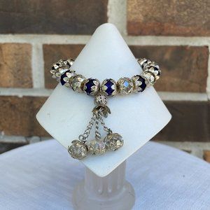 Handmade Royal Blue & Clear Rondelle Bead Bracelet
